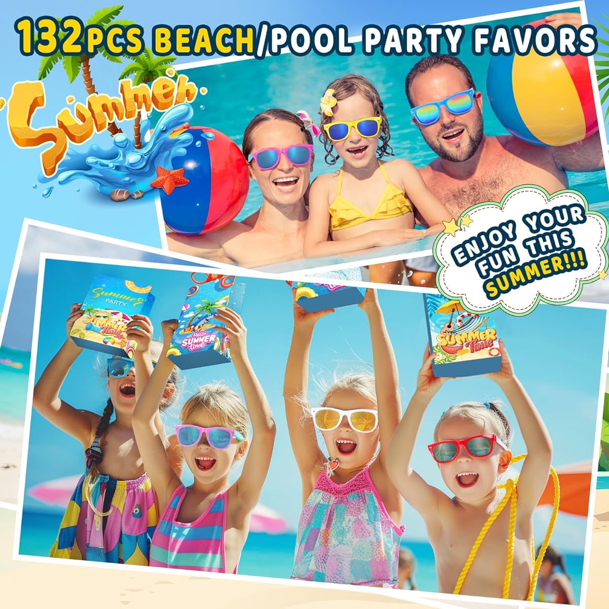 FUNSENLY Beach Party Favors for Kids Ages 3-12