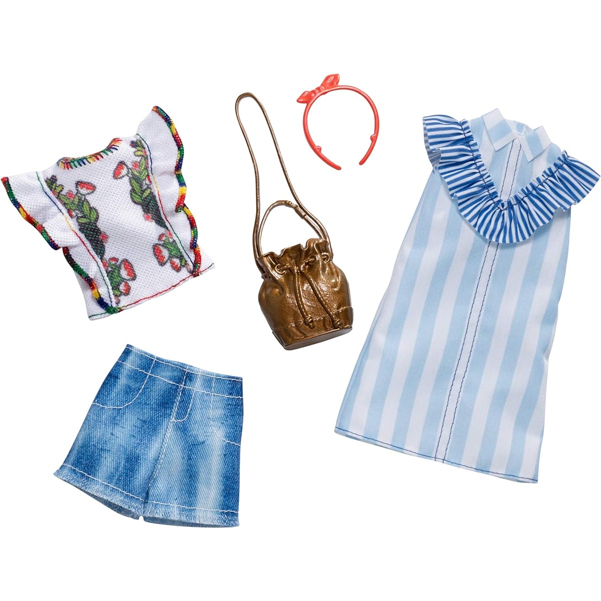 Barbie Clothes: 2 Outfits Doll Include A Blue and White Shirt Dress, Gift for 3 to 8 Year Olds