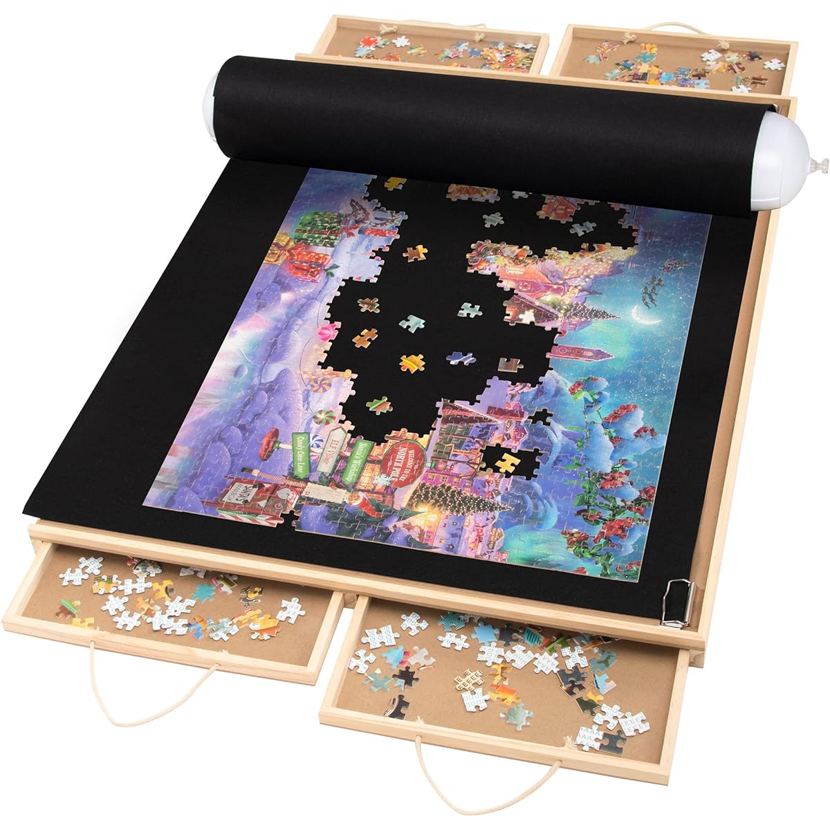 Lavievert Wooden Jigsaw Puzzle, Table Puzzle, Plateau Puzzle Board, Smooth Fiberboard Work Surface, 4 Removable Storage & Sorting Drawers, Puzzle Mat Set for Puzzles up to 1,500 Pieces