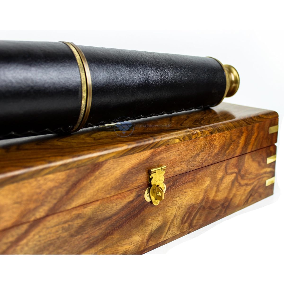 Nautical Pirate's Maritime 80cm Large Spyglass With Beautiful Brass Decorative Anchor Emblem Rosewood Hand Crafted Wooden Box Antique Ship's Replicas Nagina International (Antique Brass With Box)