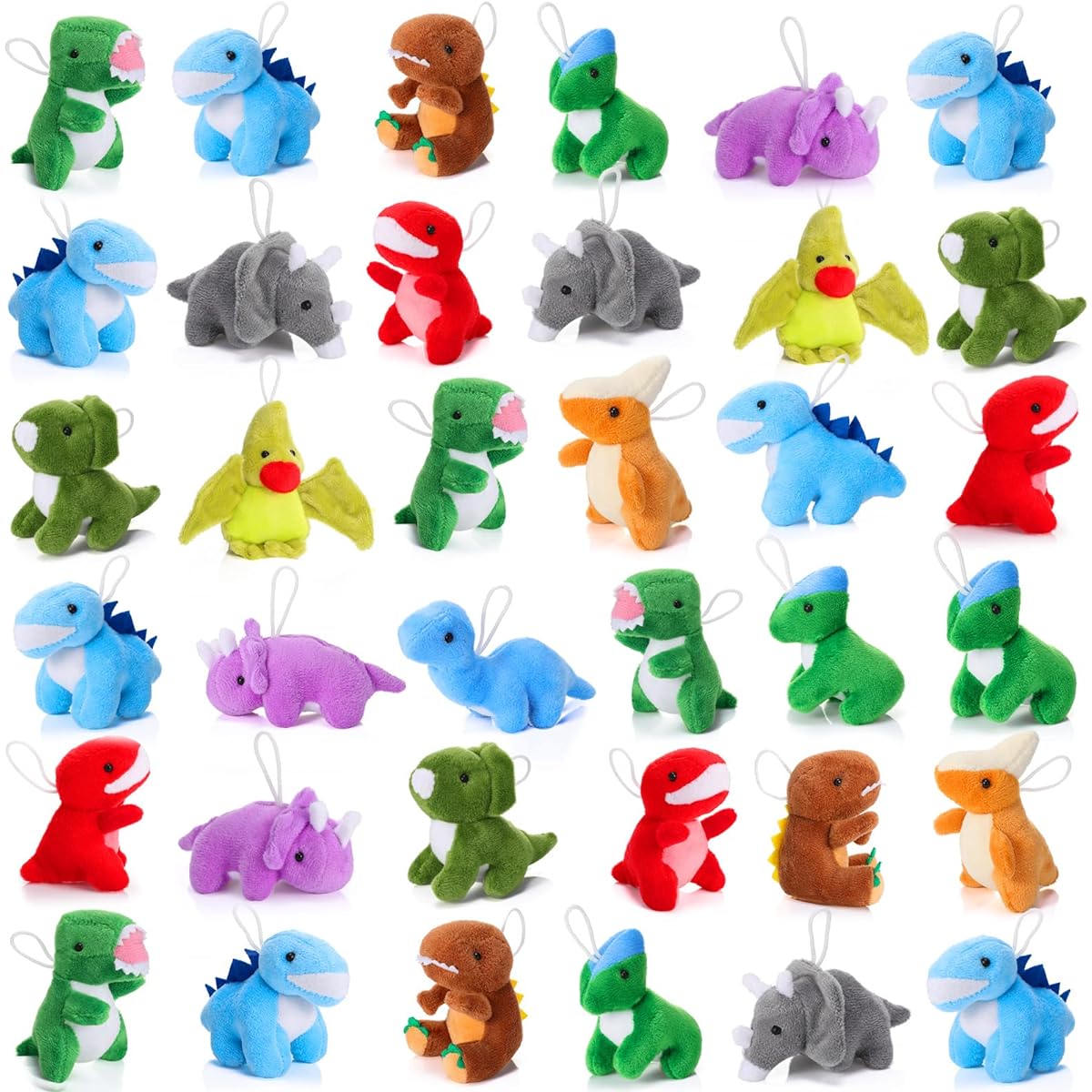 Skylety 40 Pieces Mini Dinosaur Plush Set, Small Dinosaur Animal Keychain Toy Dinosaur Stuffed Animal Set for Kids Party Favors Doll Machine Treasure Carnival Prize