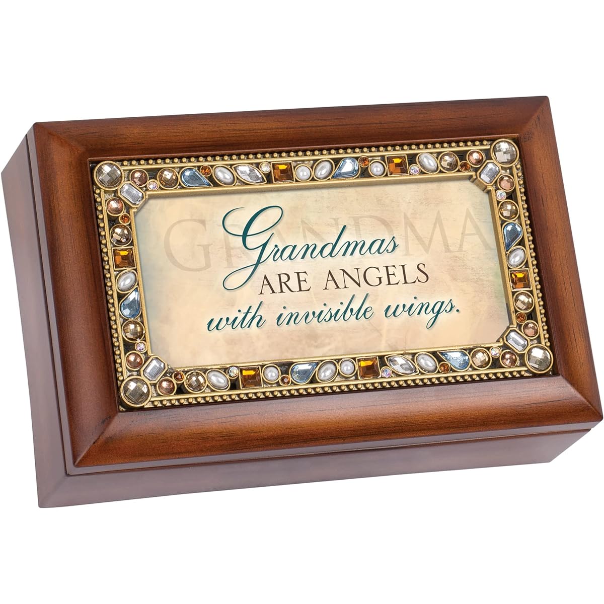 Cottage Garden Grandmas are Angels, Wooden Miniature Music Box with Jeweled Item, The Wind Plays Beneath My Wings