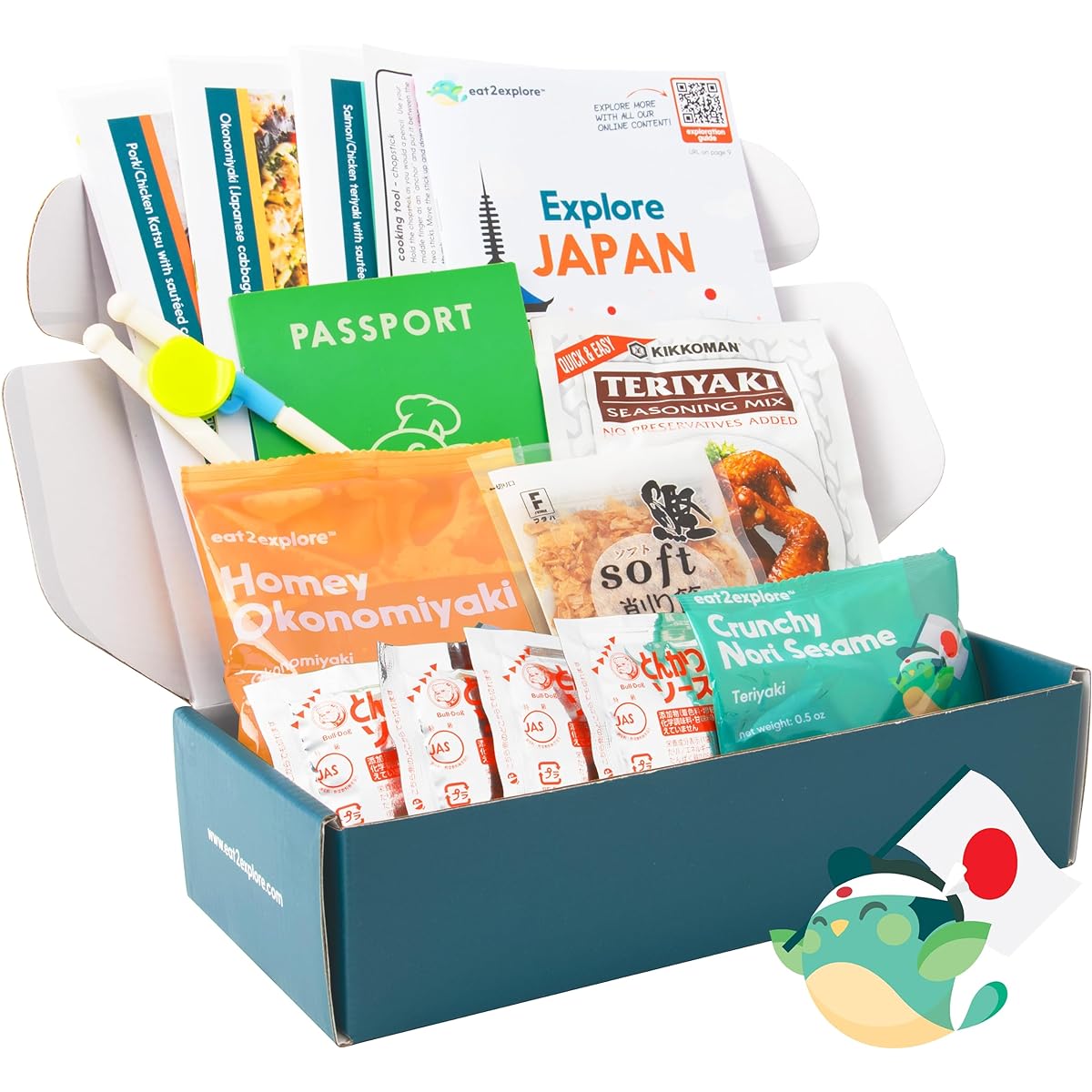 eat2explore Kids Interactive & Educational Real Cooking Set for Families | 3 Local Recipe Cards with Key Ingredients, Cooking Tools, Fun Kids Explorer Guide | Japan Exploration Cooking Kit
