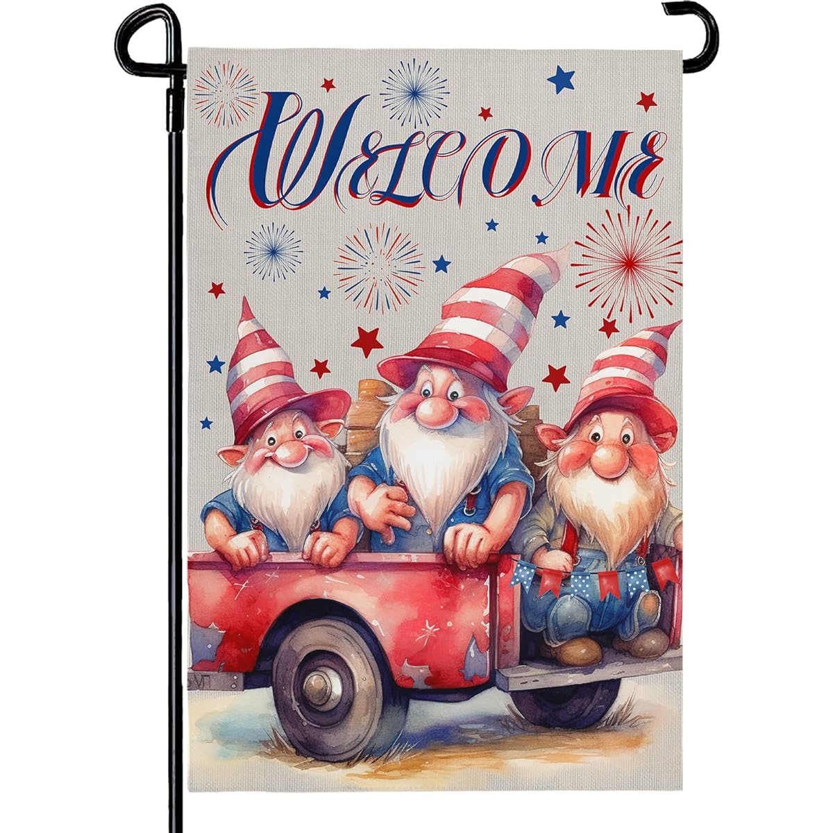 Dacawin Patriotic Gnome Garden Flag for 4th of July 12x18 Inch Double Sided Welcome Independence Day Memorial Day Burlap Yard Flag for Holidays Yard Outdoor Decor