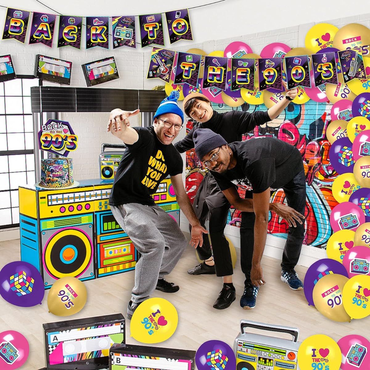 90s Party Decorations for Adults, 90s Decorations Party Supplies with 90s Banner, 90s Cake Topper, 90s Theme Balloons, 90s Party Decorations, 90s Hip Hop Throwback Party Decorations