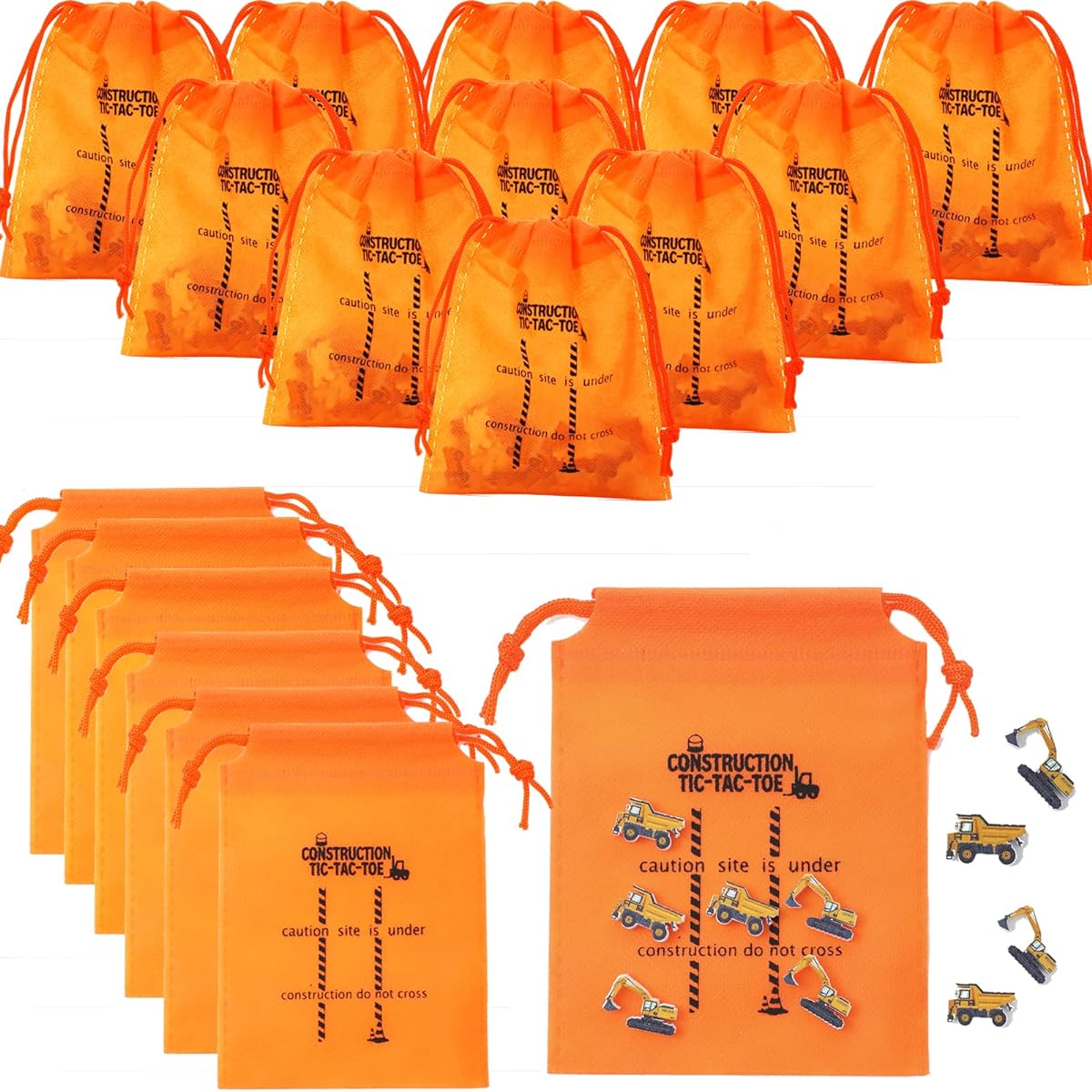 Wettarn 36 Sets Construction Tic-Tac-Toe Sticks, 36 Pieces, Non-Woven Drawstring Storage Bag, 360 Pieces Mini Wooden Construction Pieces, Wooden Tic-Tac-Toe Game, Construction Party, Birthday Party Favors