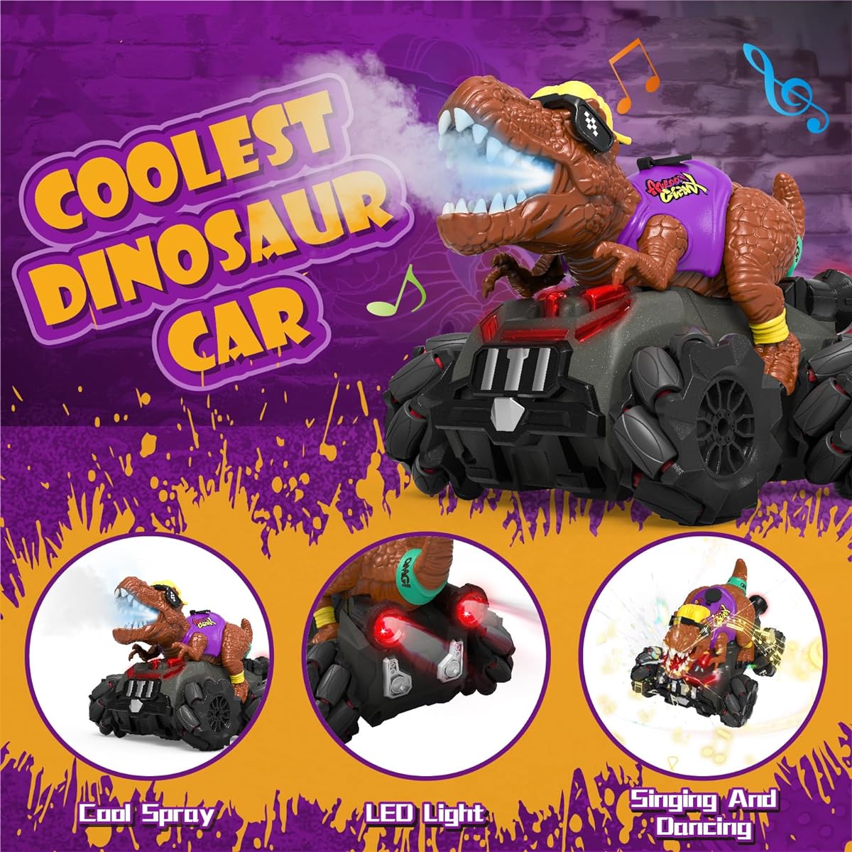 Kizeefun Dinosaur Remote Control Car: 3-8 Kids Toys Monster Dinosaur Truck Electric Hobby RC Car for 3 4 5 6 7 8 Year Old Boy Birthday Ideas