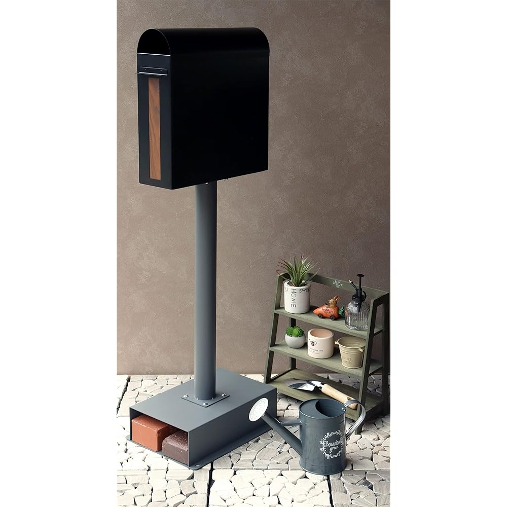 MOJYU Stand Post Spano Black SDM-025 Post Mail Box Stylish Mailbox Delivery Box Scandinavian Style with Lock Freestanding Stand High Type Entrance Home Use