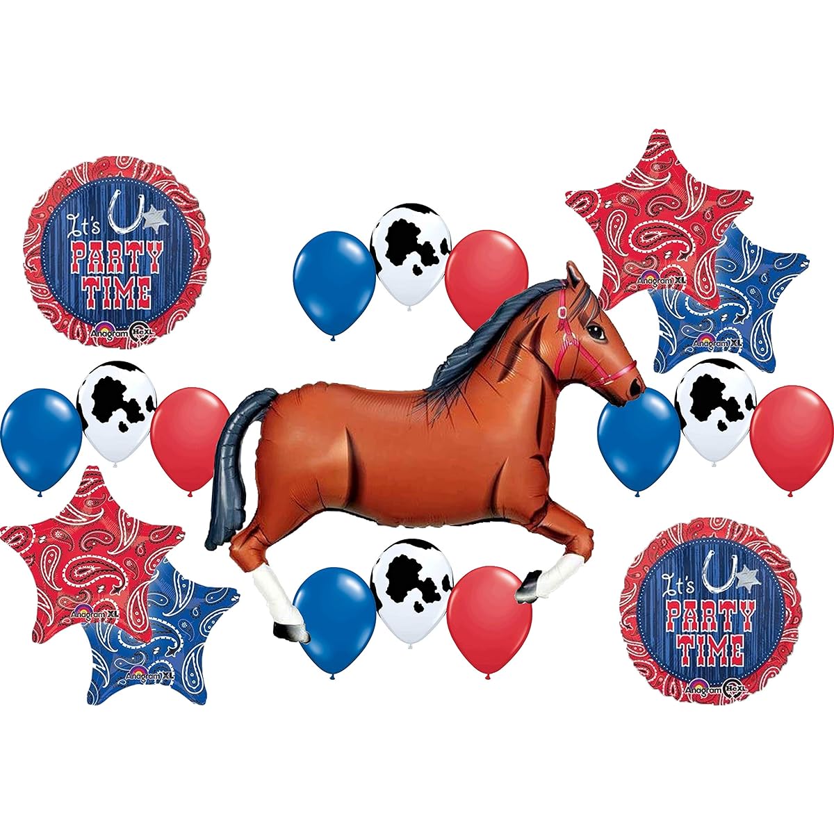 Western Theme Birthday Party Supplies Bandana Hoedown Rodeo Balloon Bouquet Decorations with Brown Horse