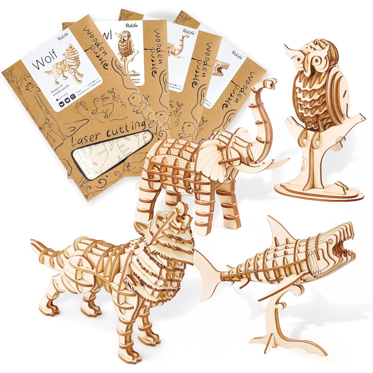 Rolife 3D Puzzles for Adults, STEM Projects for Kids Ages 8-12, Toy Gifts for 8 Year Old Boys and Girls, Animals DIY 3D Wooden Puzzle