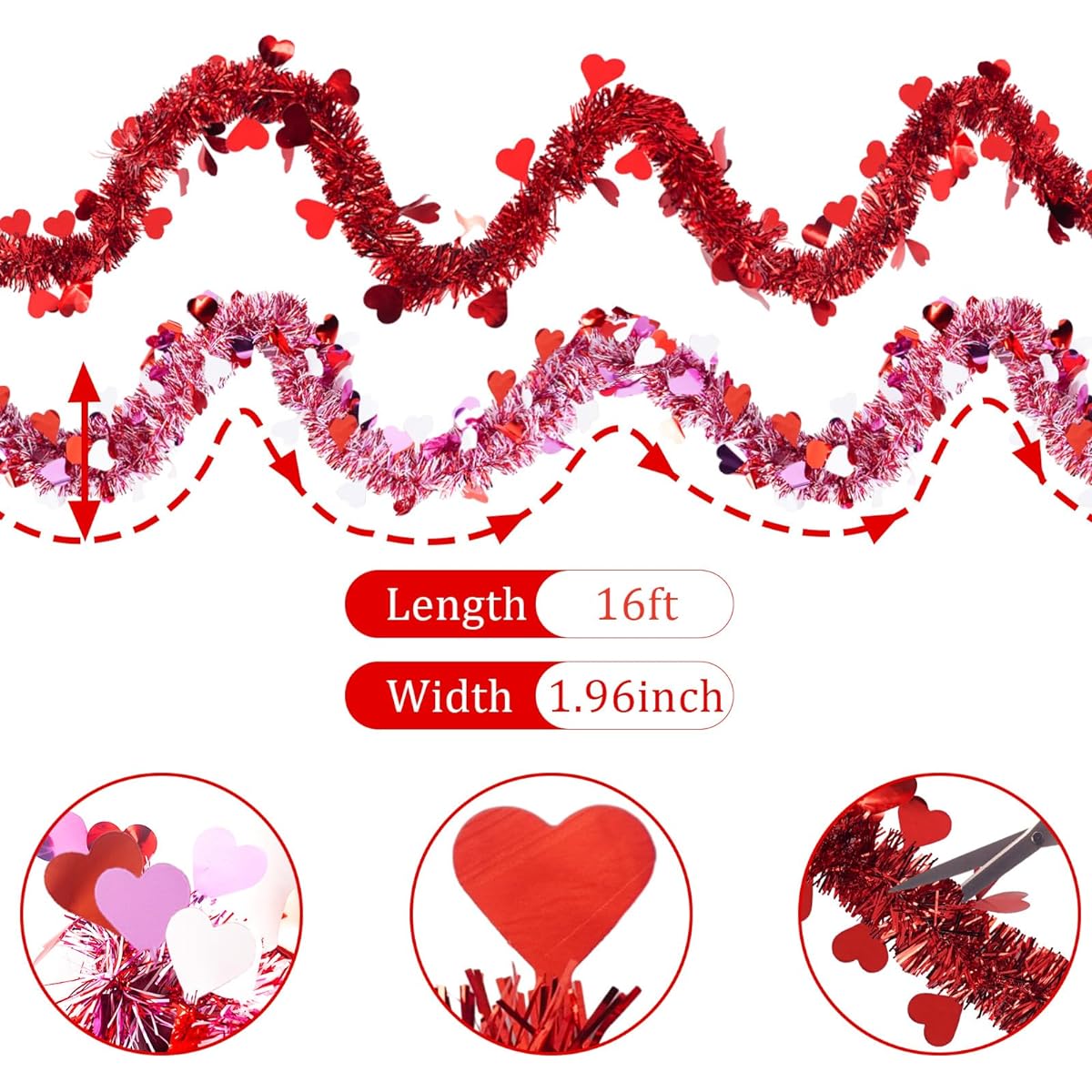 Valentine's Day Decoration Red Heart Tinsel Garland