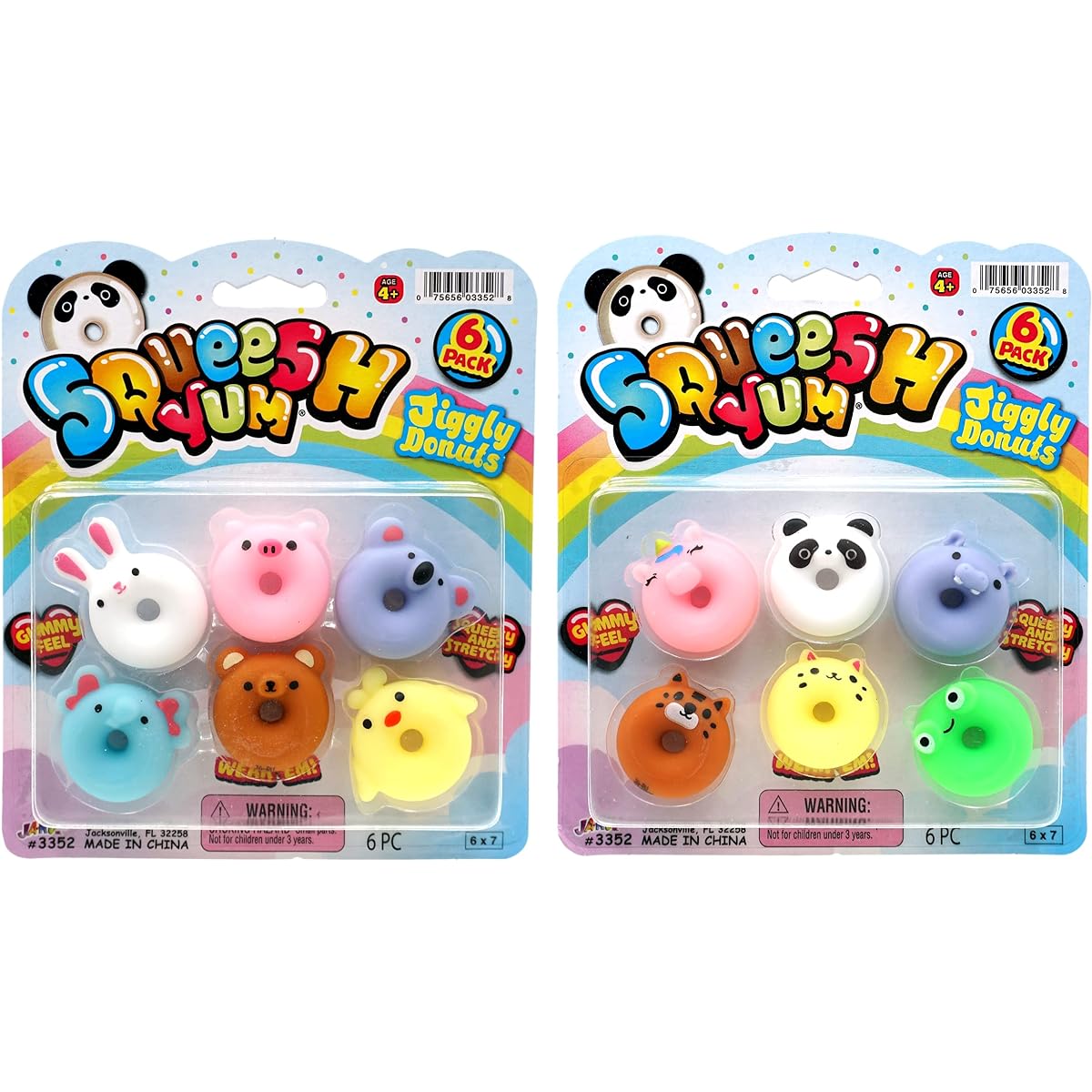 JA-RU Squishy Donut Animals (24 Pack; 144 Toys Assortment) Cute Mini Squishy Kids Stress Relief Fidget Toys Bulk Party Favors Birthday Goodie Bags Classroom Giveaways 3352-24