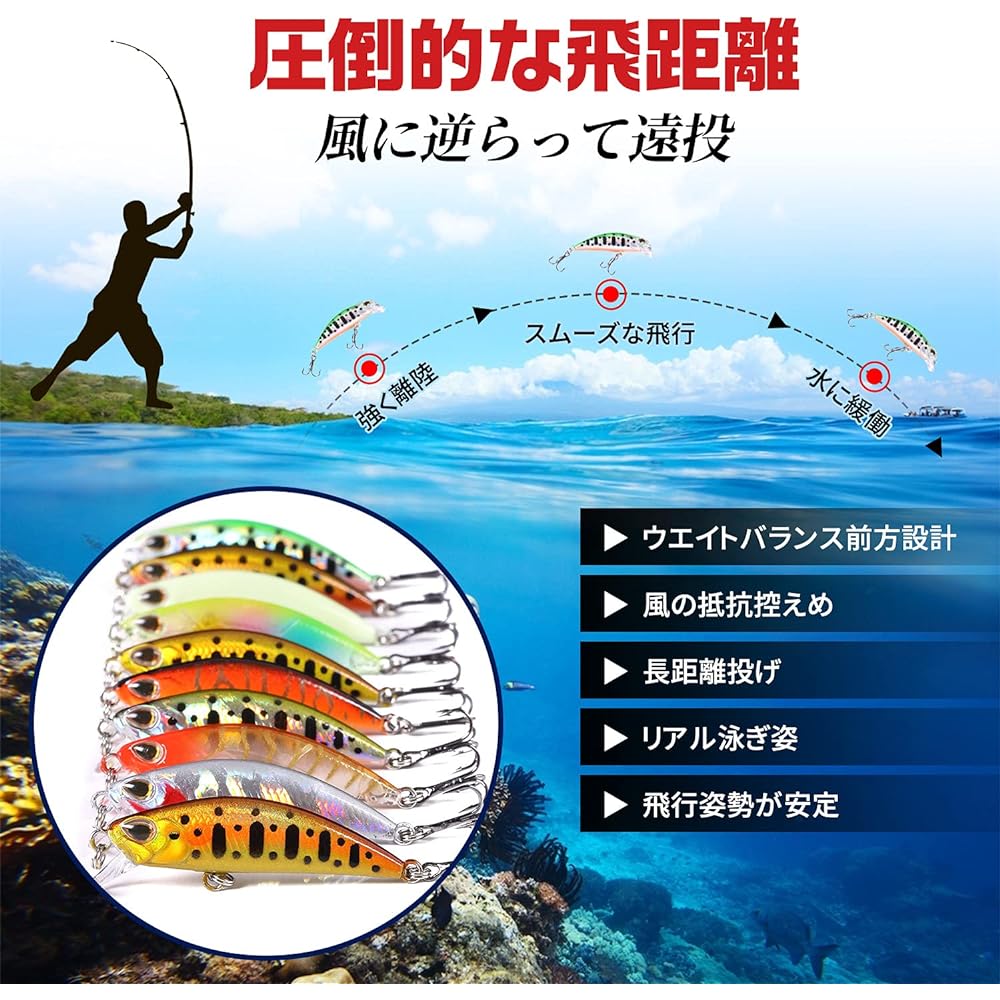 Minnow lure set sinking minnow 6cm 4.5g 10 pieces fishing lure set mountain stream trout lure explosive fishing minnow with lip double hook sea bass flounder [6cm 4.5g 10 colors set with case]
