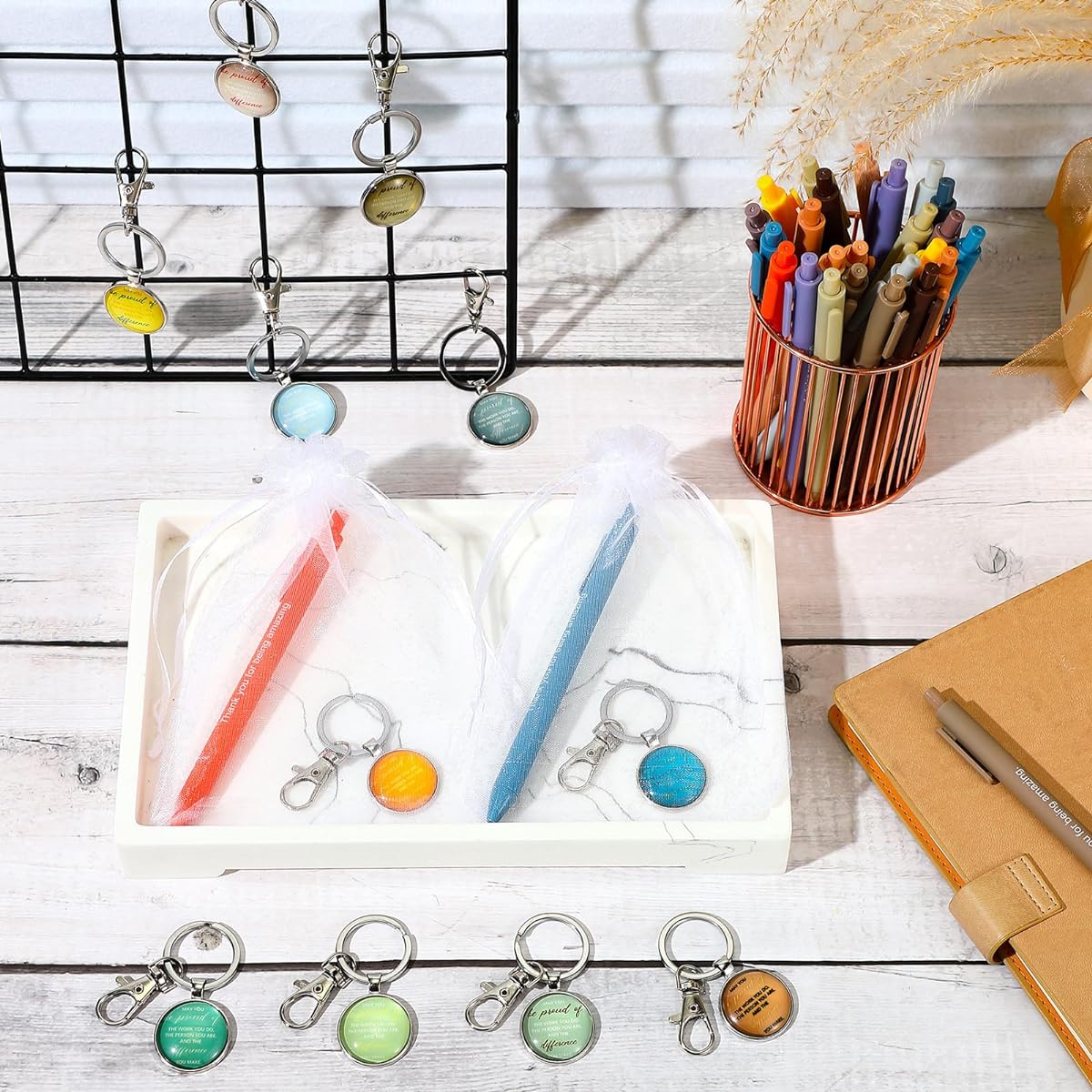 Tenceur 36 Set Employee Appreciation Gifts, 36 Inspirational Ballpoint Pens and 36 Keychains for Colleagues, Teachers, Staff, Teams, Farewell, Retirement, Appreciation Gifts