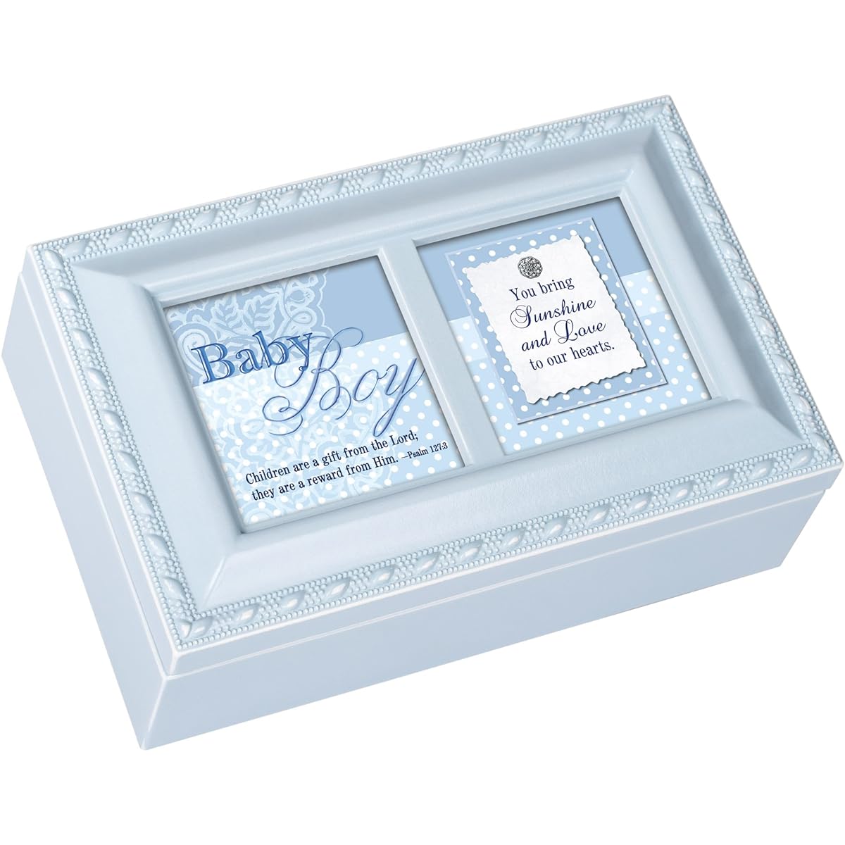 Baby Boy Cottage Garden Soft Blue Finish Petite Jewelry Music Box - Plays Song Jesus Loves Me
