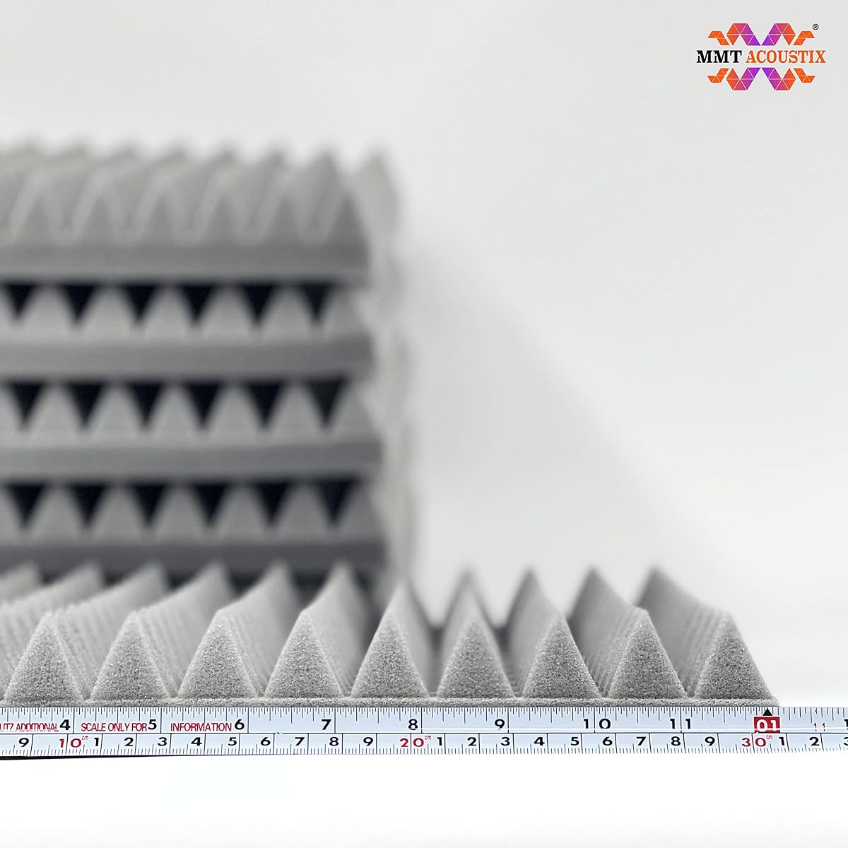 MMT Acoustix® 18 Piece Stone White Soundproof Pyramid Soundproofing Foam Panels | 1x1' 2" | High Density High Absorption Tested Soundproofing Panels