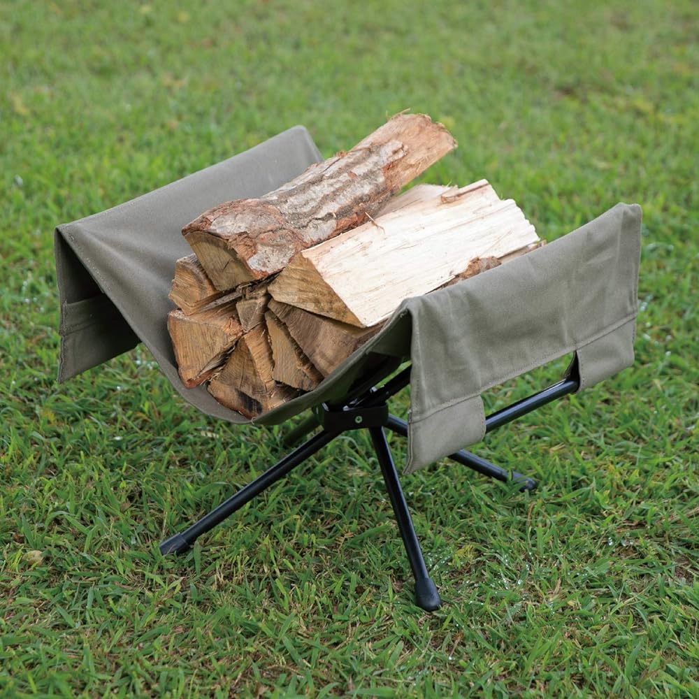 BUNDOK Low Style Chair BD-115 Foldable Cotton Armrest & Firewood Carry Stand BD-904 Camping Bonfire Firewood Holder Stock Compact Storage [Set Purchase]