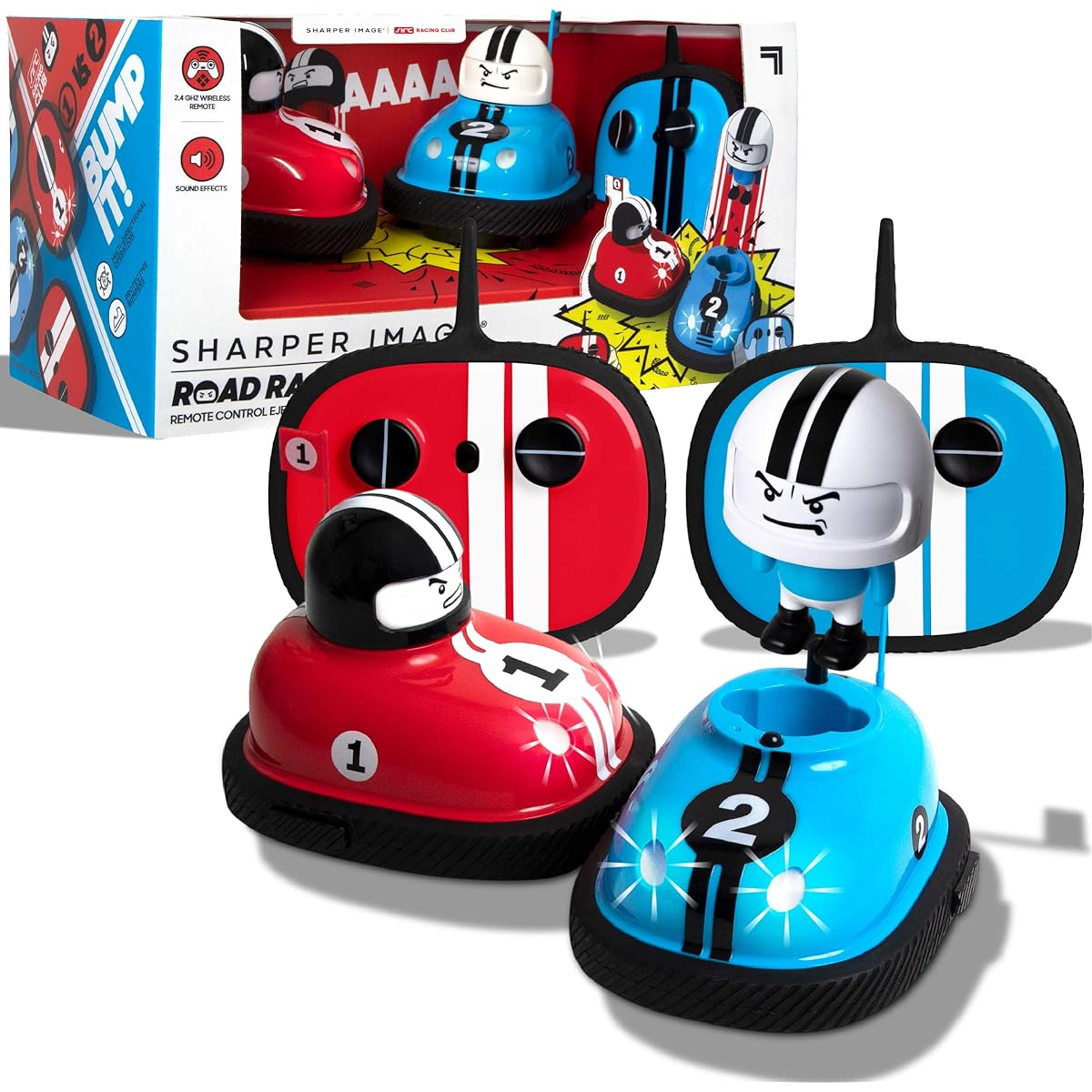 Sharper Image Road Rage RC Speed Bumper Cars, Mini Remote Control Ejector Cars, 2 Players Crash into Opponents, 2.4GHz, Red and Blue, For Ages 6+