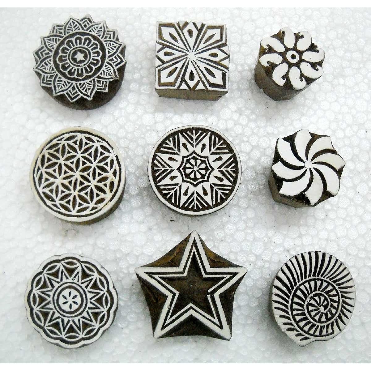 Wholesale Lot of 9 Beautiful Wooden Block Stamp/Tattoo/Hand Carved Indian Textile Print Blocks