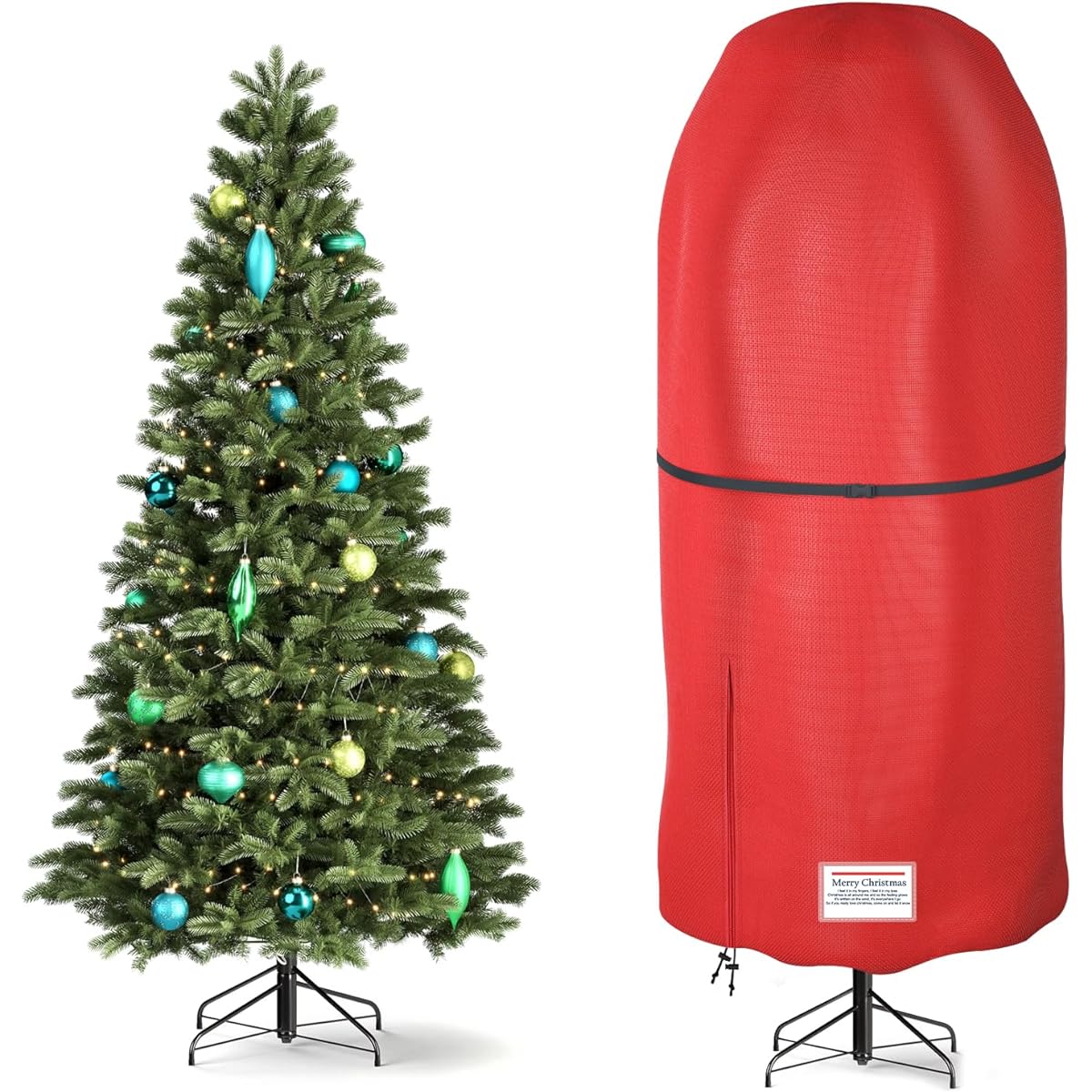 Riuog Upright Christmas Tree Storage Bag, Tear Resistant Adjustable Christmas Tree Storage Bag for 9ft Assembled Tree (Red)