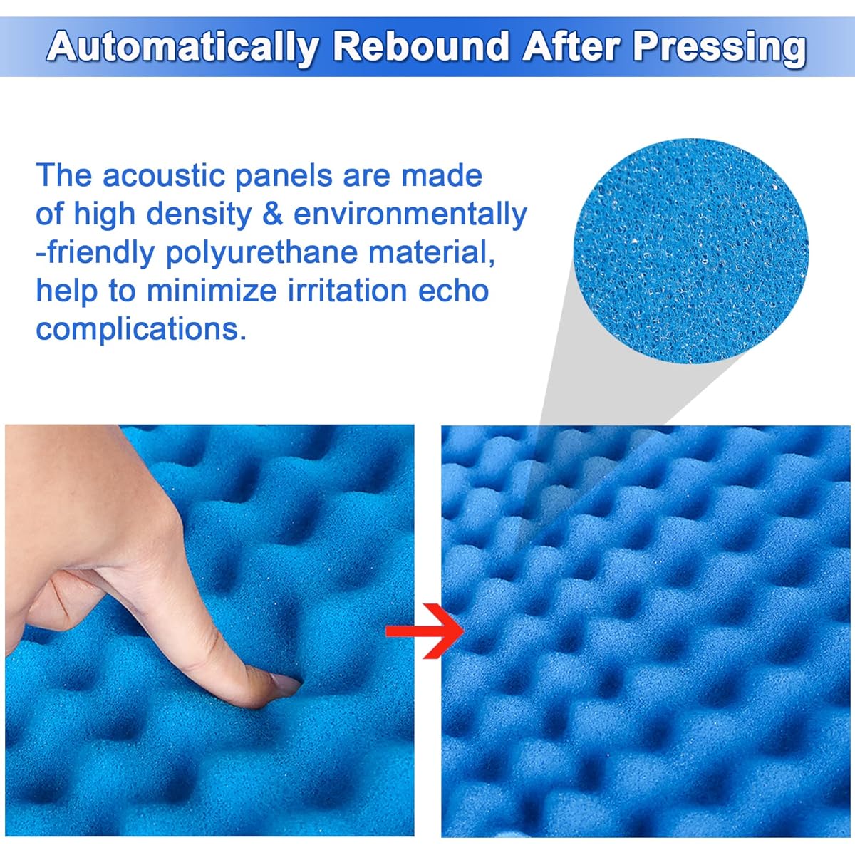Frcevzoie 2 Pack Acoustic Panels 24" x 48" x 2" Egg Crate Foam Soundproofing Foam Wall Panel Noise Canceling Foam Studio Foam Panel High Density Acoustic Foam Wedge Soundproofing Pad for Walls Blue