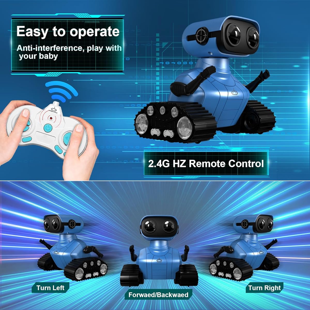 AOVIKOOD Robot Toy, Remote Control Robot Toy with Music and LED Eyes Singing Dancing Rechargeable Remote Control Robot Suitable for 3 4 5 6 7 8 Year Old Boys and Girls - Blue