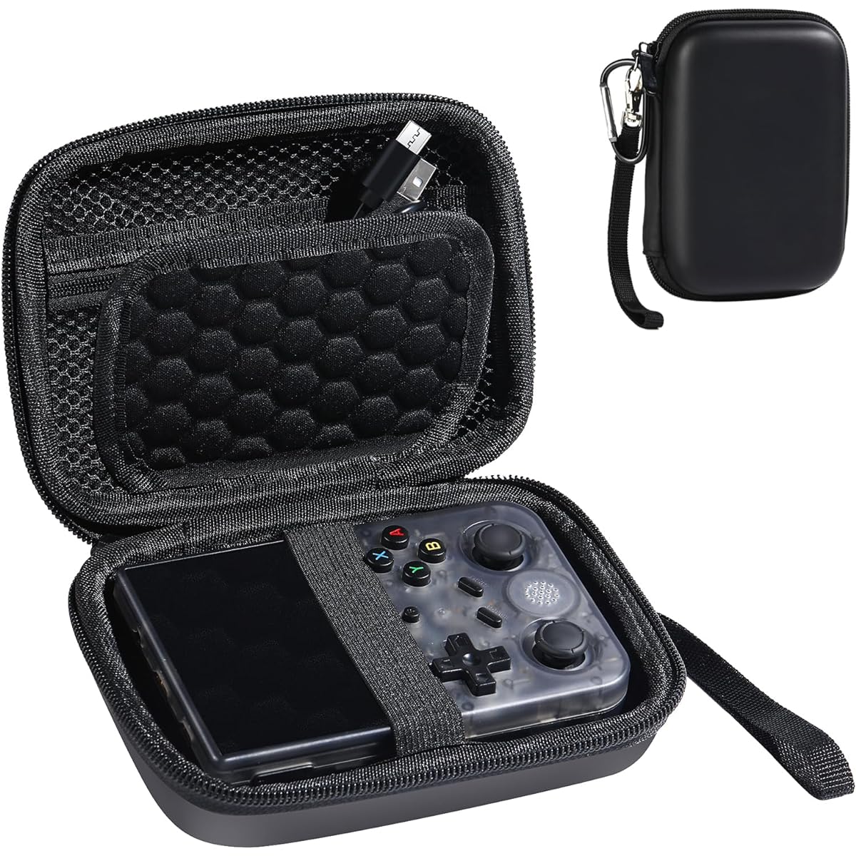 Case for RG353V/RG35XX/RG353VS Retro Handheld Game Console RG35xx Case with Carabiner and Hand Strap RG353v Case Easy to Use and Carry (Case Only, Black)