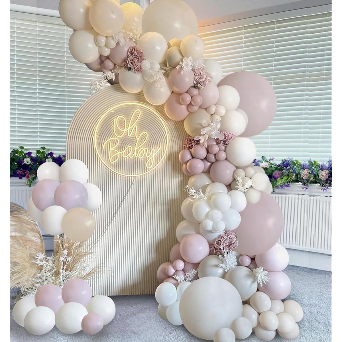 Fog Pink Sand White Boho Balloons, 144pcs Blush Beige White Pink Balloons for Girls Women Baby Shower Bride Shower Party Decorations