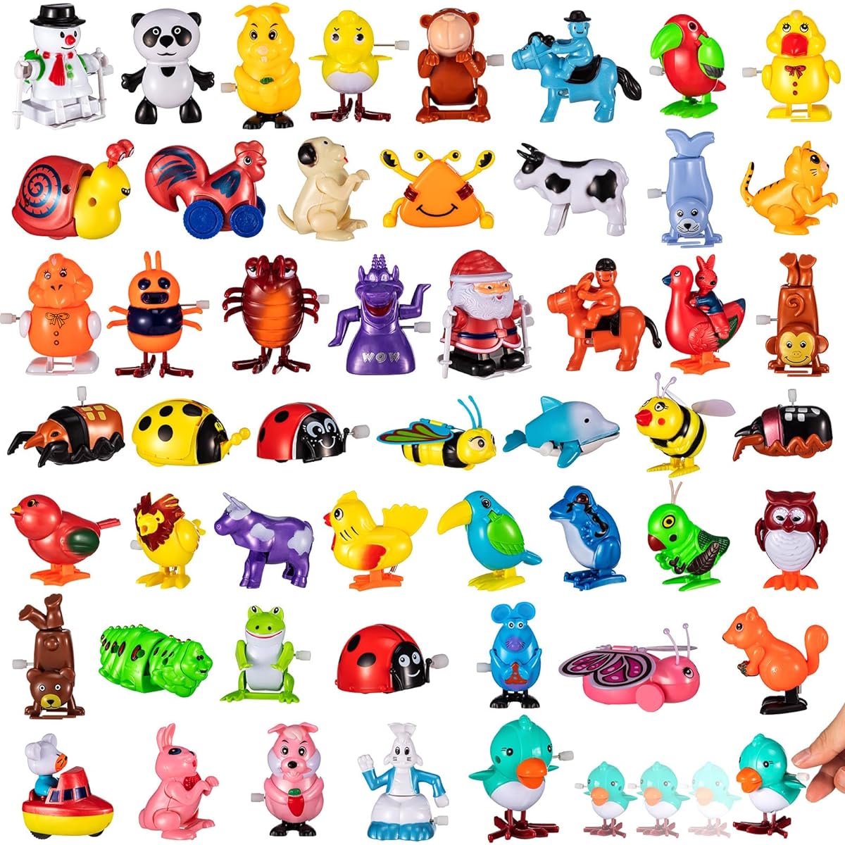 Hollowfly 50pcs Assorted Animal Wind Up Toys Flip Walking Jumping Swimming Clockwork Toys for Birthday Party Favors Classroom Giveaways Treasure Chest Goodie Bags Pinata Fillers