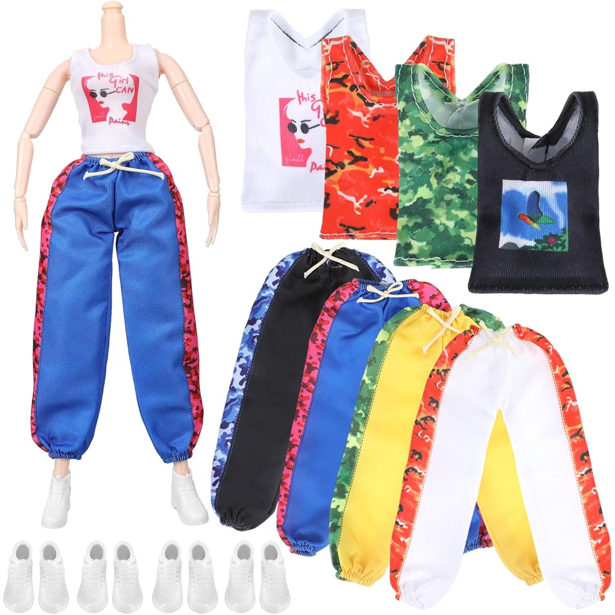 Bencailor 12 Piece Doll Clothes and Accessories for 11.8 Inch Doll Outfits 4 Piece Casual Wear Set with 4 Pairs of White Shoes for Boys Girls Christmas Birthday Gift