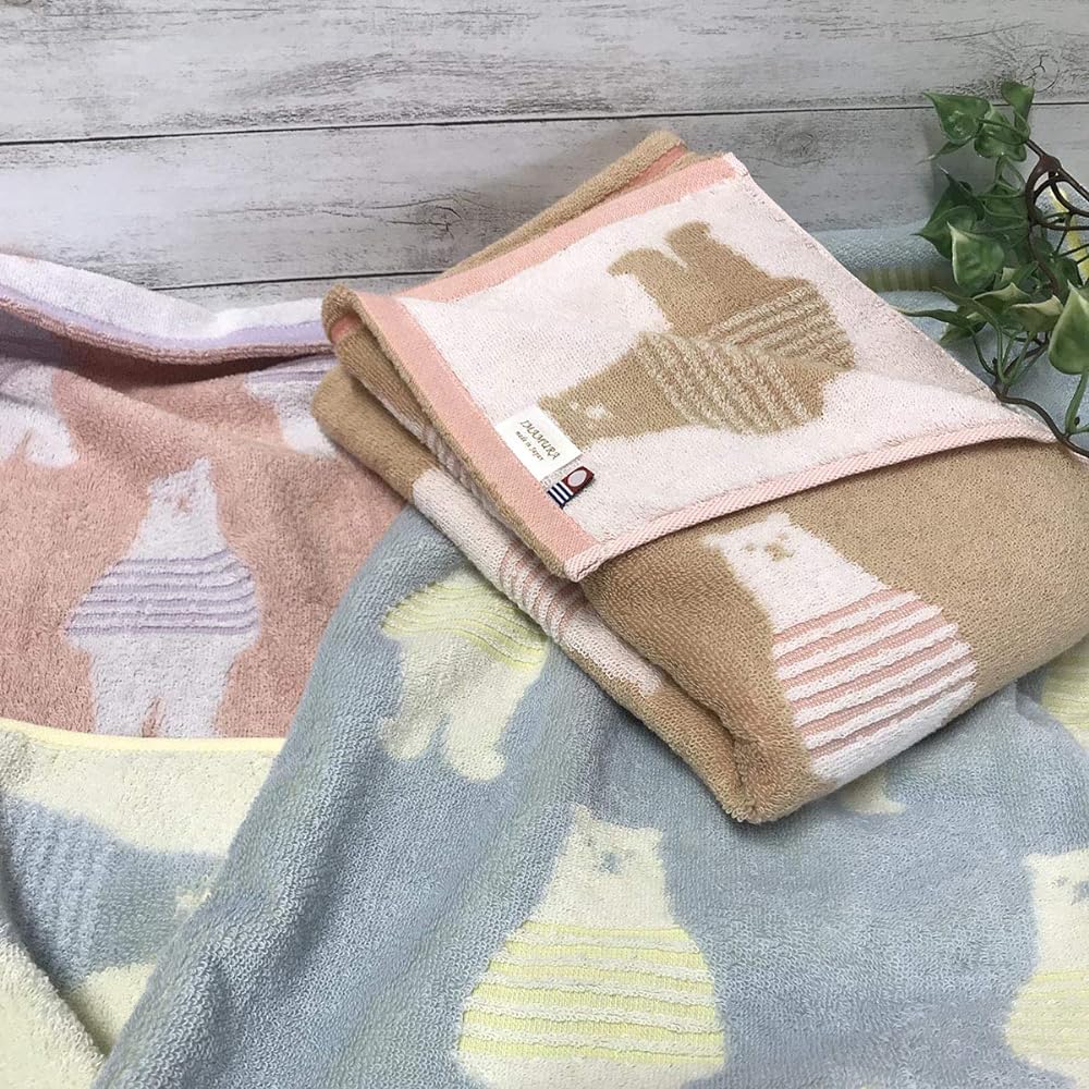 Imabari Towel Bath Towel Cotton Set of 3 Border Bear Pattern 60x120cm (3 Color Set)