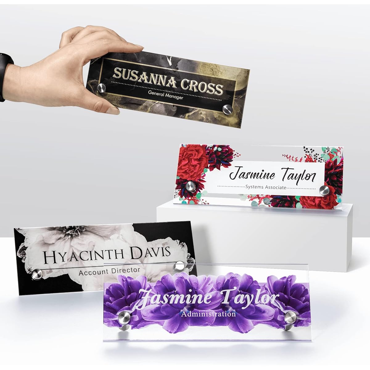 Personalized Desk Name Plate, Custom Clear Acrylic Office Decor 8"x3"