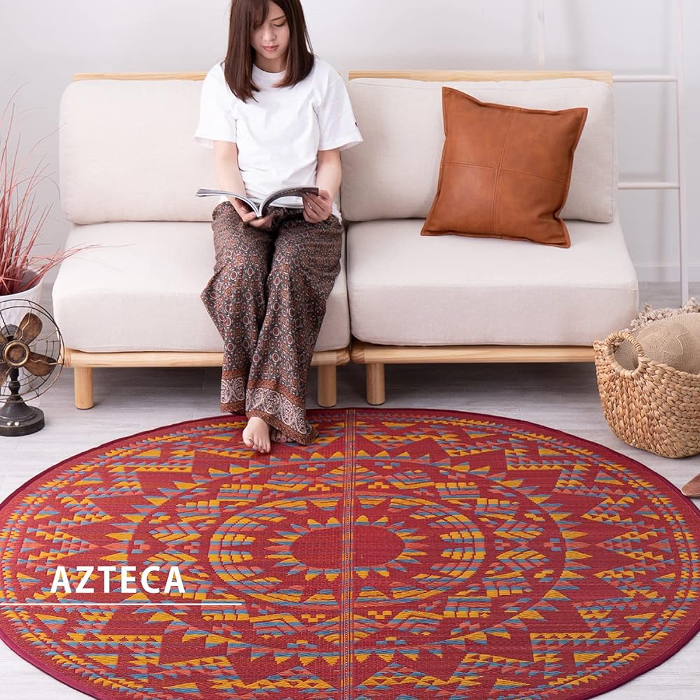 Hagiwara Rush Red Diameter approx. 180cm Rush Rug (with lining) "Aztec" 81932600