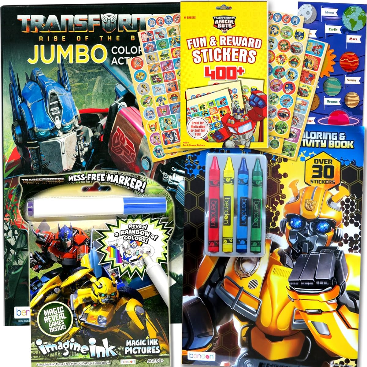 Transformers Coloring & Activity Book Super Set for Kids - 2 Activity Books and Sticker Pad with Optimus Prime, Bumblebee, and Rescue Bot