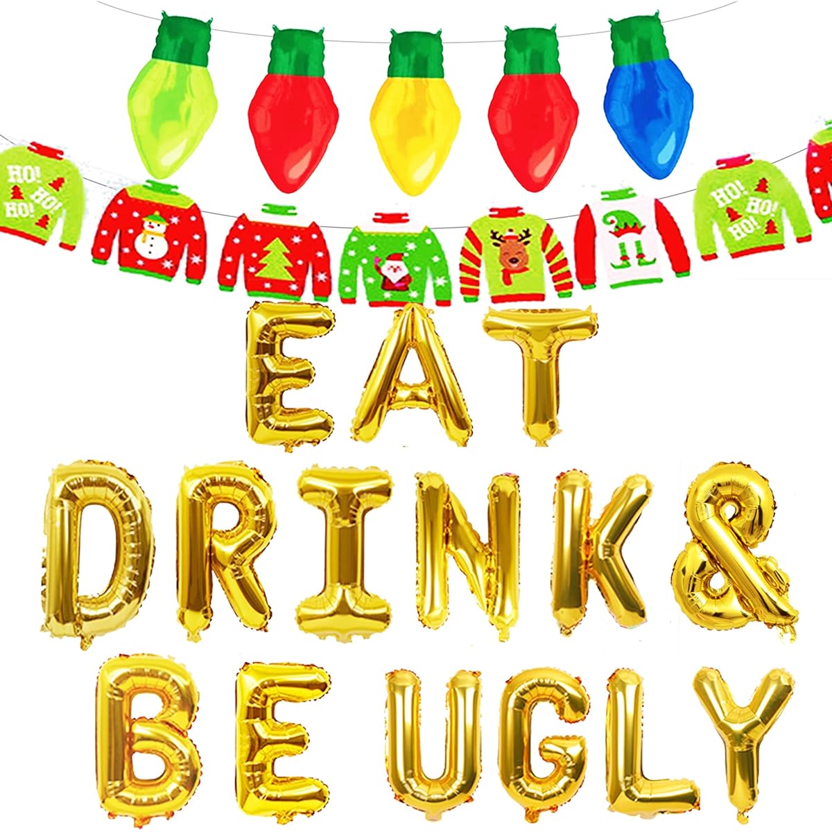 LaVenty Eat Drink & Be Ugly Balloon Ugly & Bright Decorations Ugly Sweater Party Decorations Ugly Sweater Party Banner Christmas Ugly Sweater Party Decorations Christmas Party Supplies