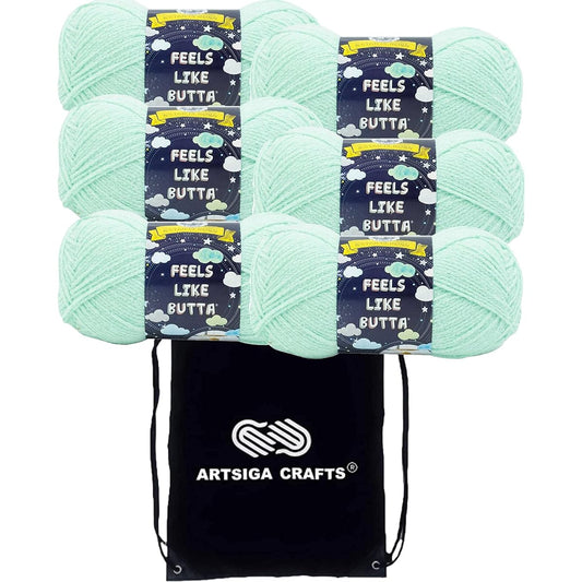 Lion Brand Feels Like Butta Yarn Seagreen 215-172 (6 skeins) Same Dyed Lot Worsted Medium #4 Soft Knit Yarn Crochet 100% Polyester Bundle Includes 1 Artsiga Craft Bag