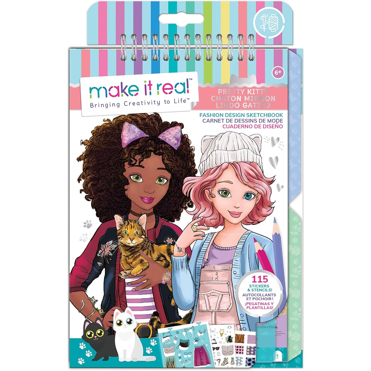 Make It Real - Fashion Design Sketchbook: Pretty Kitty Cat Inspired Fashion Design Coloring Book. Sketchbook, Stencils, Stickers, Fashion Design Guide for Girls