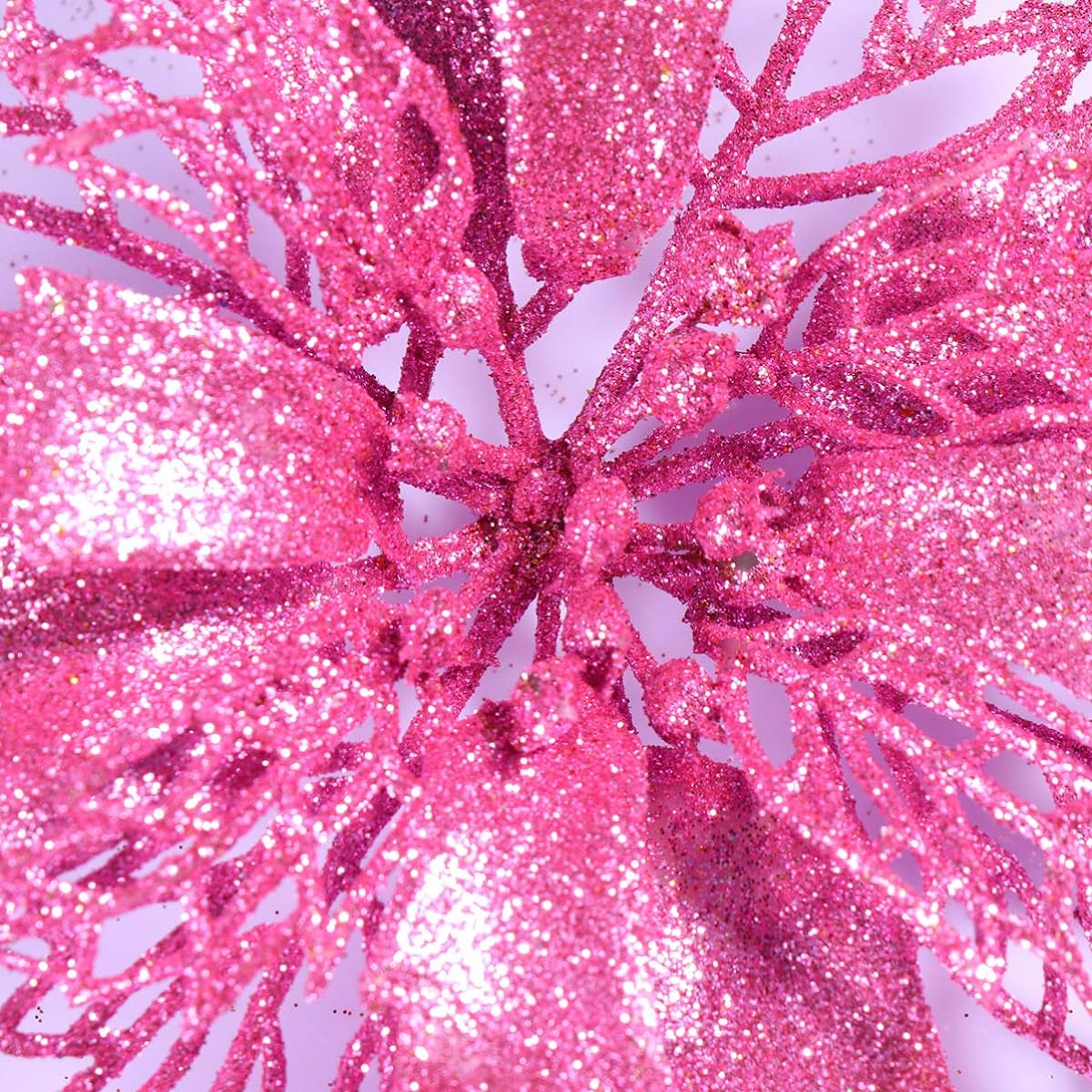 Toyvian 12pcs Christmas Glitter Artificial Poinsettia Flowers Christmas Tree Ornaments Christmas Tree Hanging Pendant Wreath Garland Holiday Decorations (Pink)