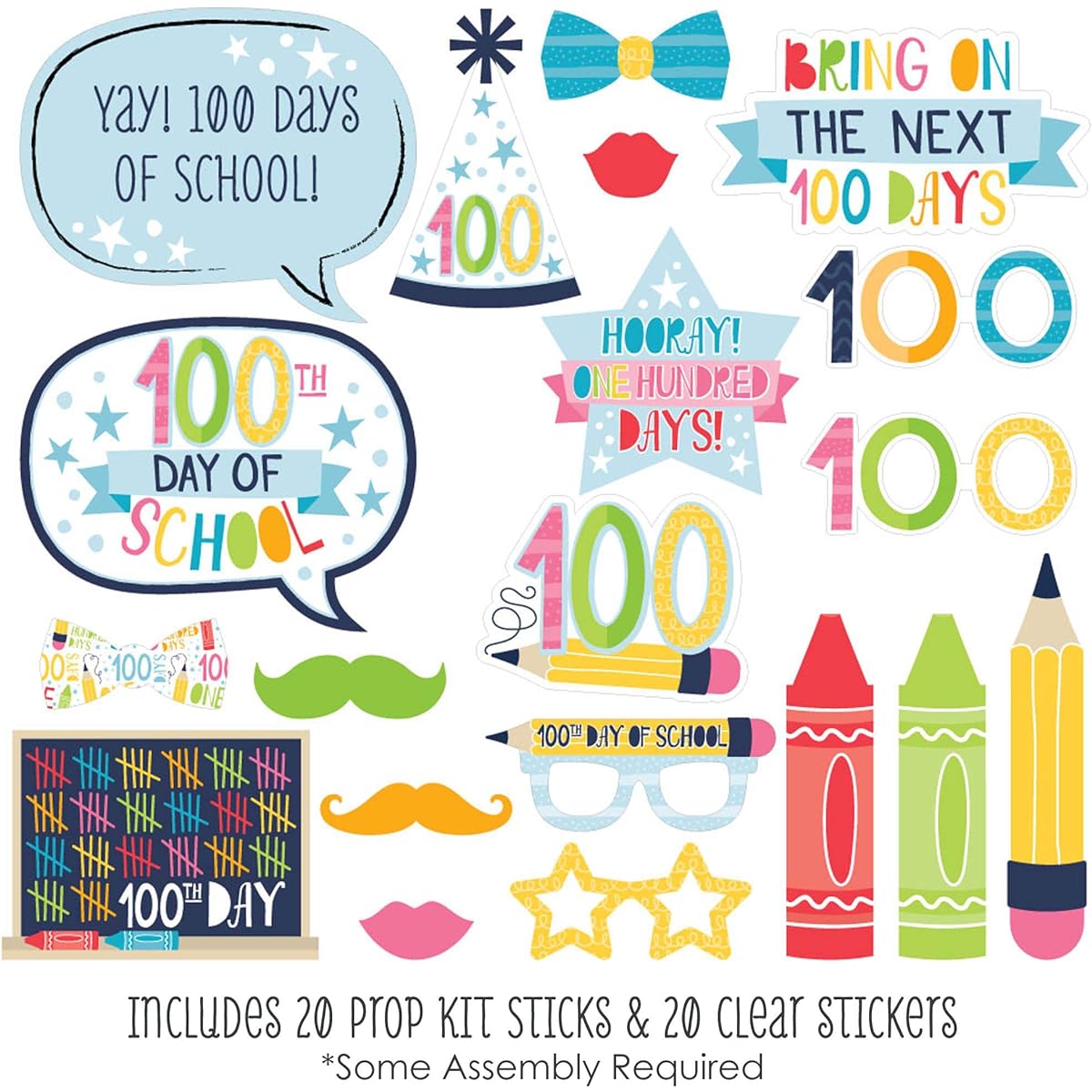 Big Dot of Happiness Happy 100th Day of School - 100 Day Party Photo Booth Props Kit - 20 Pieces