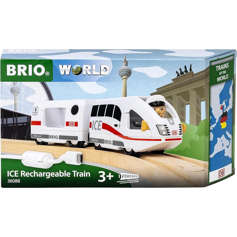BRIO World Railway Series USB Rechargeable ICE Train 36088 Wooden Rail Electric Vehicle Locomotive Ages 3 and Up