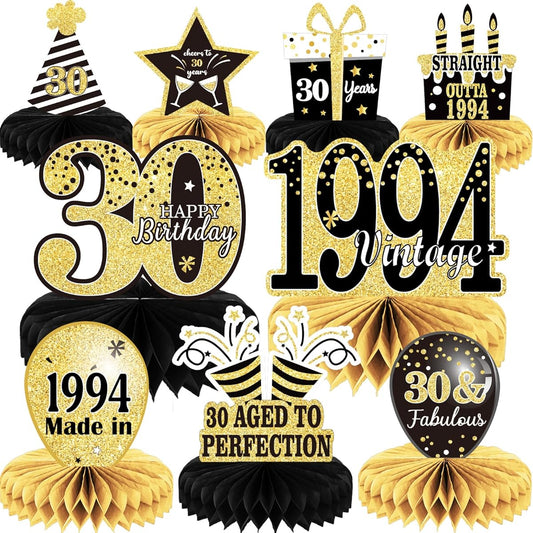 9 Pieces 30th Birthday Decorations, 30th Birthday Centerpieces for Table Decorations, Vintage 1992 Honeycomb Table Topper Back in 19692 30th Birthday Decorations for Men and Women 30th Birthday Party
