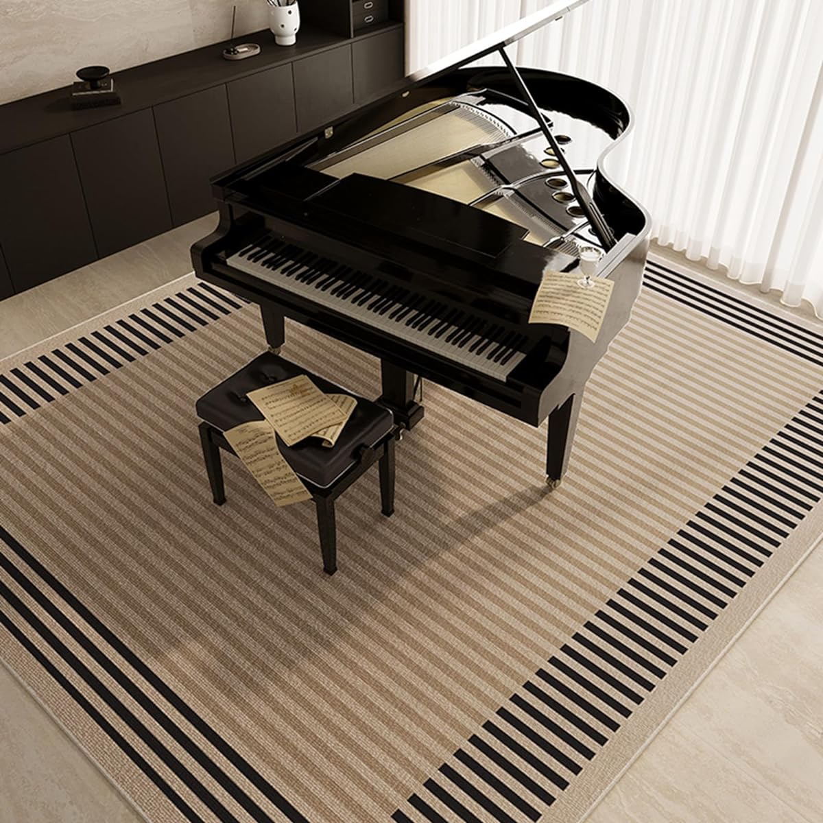 Piano rug, checkered pattern, striped pattern, carpet, mat, room carpet, piano mat, special mat, 180*180cm, non-slip, scratch-resistant, anti-slip, anti-slip, shock-absorbing, anti-vibration, shock-absorbing, soundproof, stylish, percussion, flooring