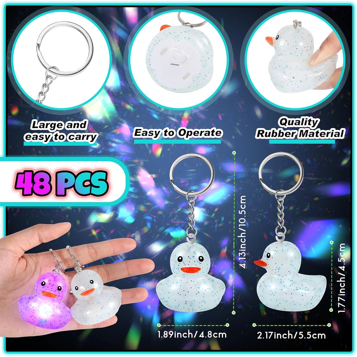 Deekin 100pcs LED Rubber Duck Keychains Glow in the Dark Duck Keychains Operation Christmas Light Up Duck Party Favors Pendant Accessories Birthday Baby Shower Party Classroom Favors