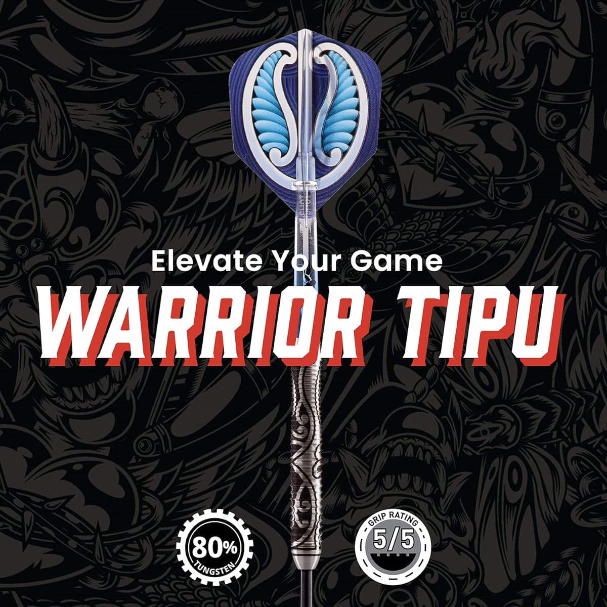 Shot! Darts Warrior Tipu Steel Tip Dart Set Front Weight 80% Tungsten Barrel