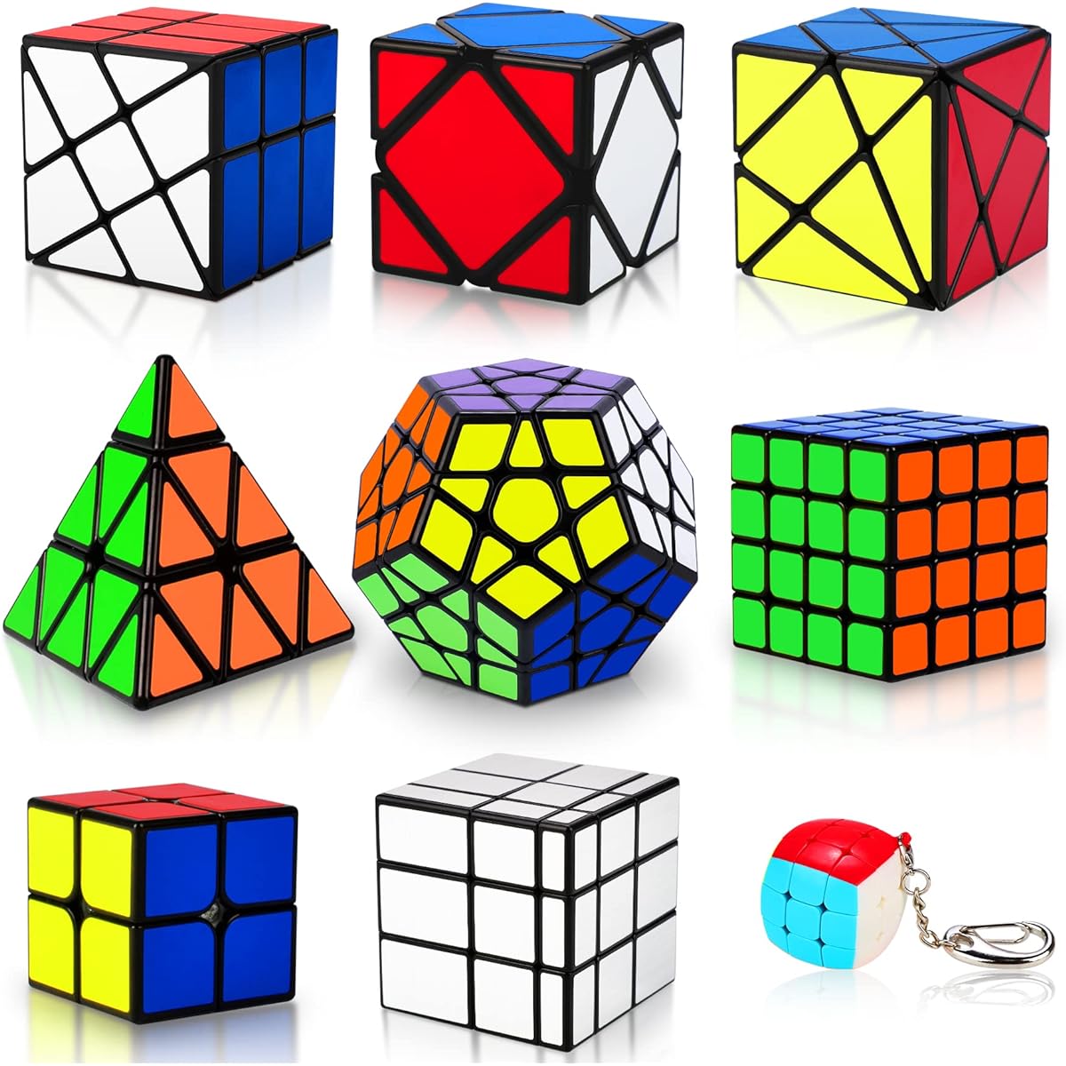 Speed Cube Set Puzzle Cube 9 Pack Magic Cube Pyraminx Pyramid + 2x2 + 3x3 + 4x4 + Megaminx + Mirror + Mini 3x3 + Squib + Fenghuolun Puzzle Cube Toys for Kids & Adults