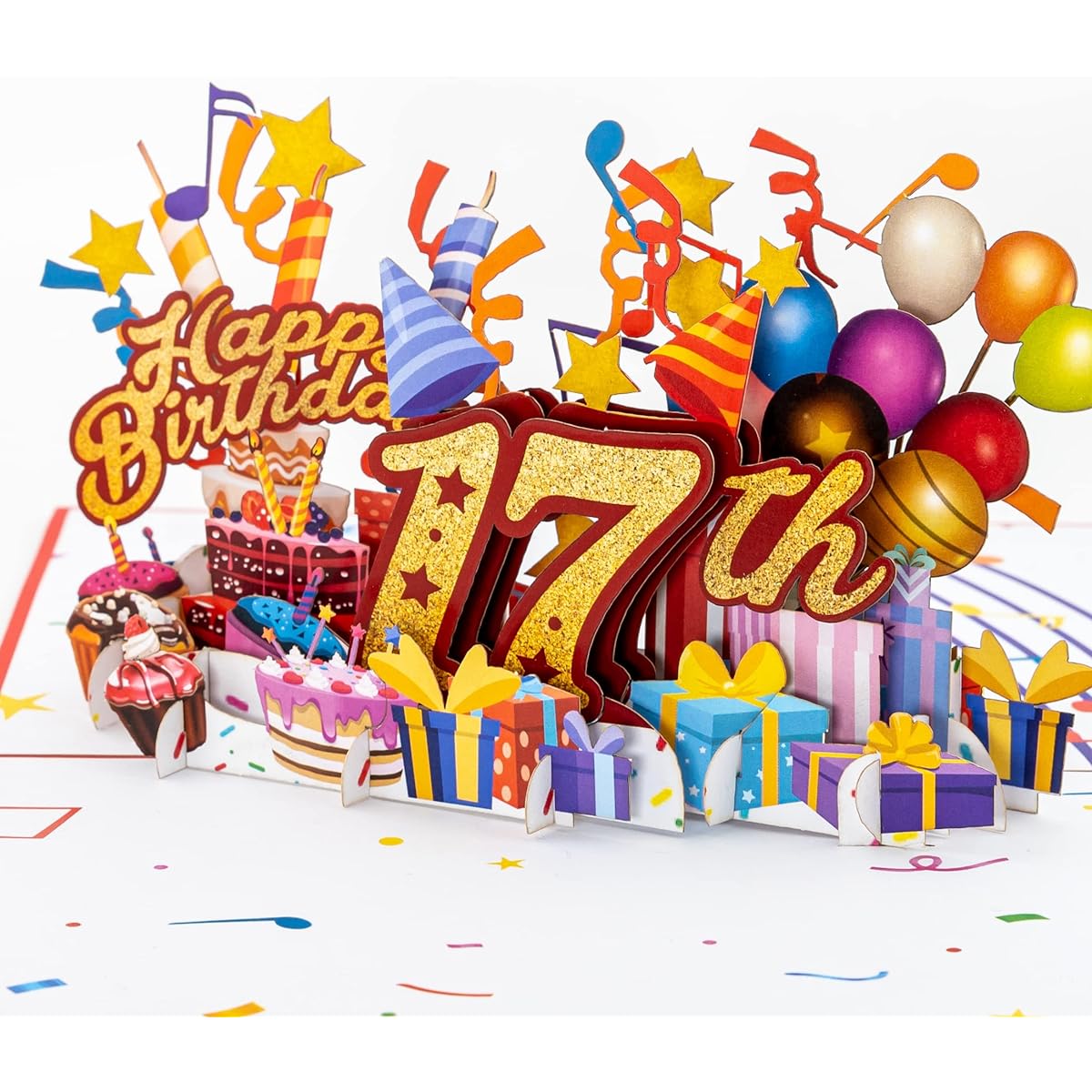 iGifts And Cards Happy 17th Red Birthday 3D Pop Up Greeting Card - Amazing 17th Birthday Card, Birthday Gift for Son, Daughter, Seventh Generation, Granddaughter, Grandson, Unique Special Fun Present, 5" x 7"