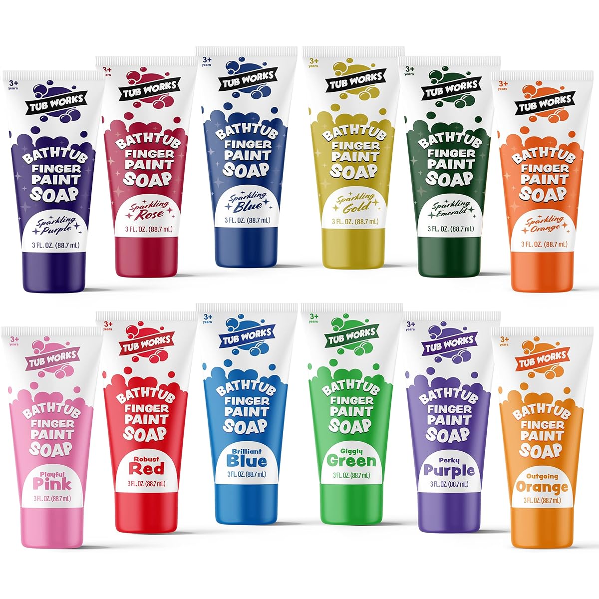 Tub Works Bathtub Finger Paint Soap 12-Pack | Non-Toxic Washable Bath Paint for Toddlers & Kids | Ideal Toddler Bath Toy for Creative Play | Easy-Clean Kids Soap for Kids Bath