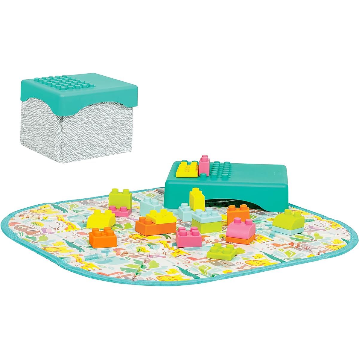 Infantino Super Soft 1st Building Block Activity Station for Babies and Toddlers, Easy to Hold, BPA Free, Multicolor, 22-Piece Set, Storage Box and Mat Included