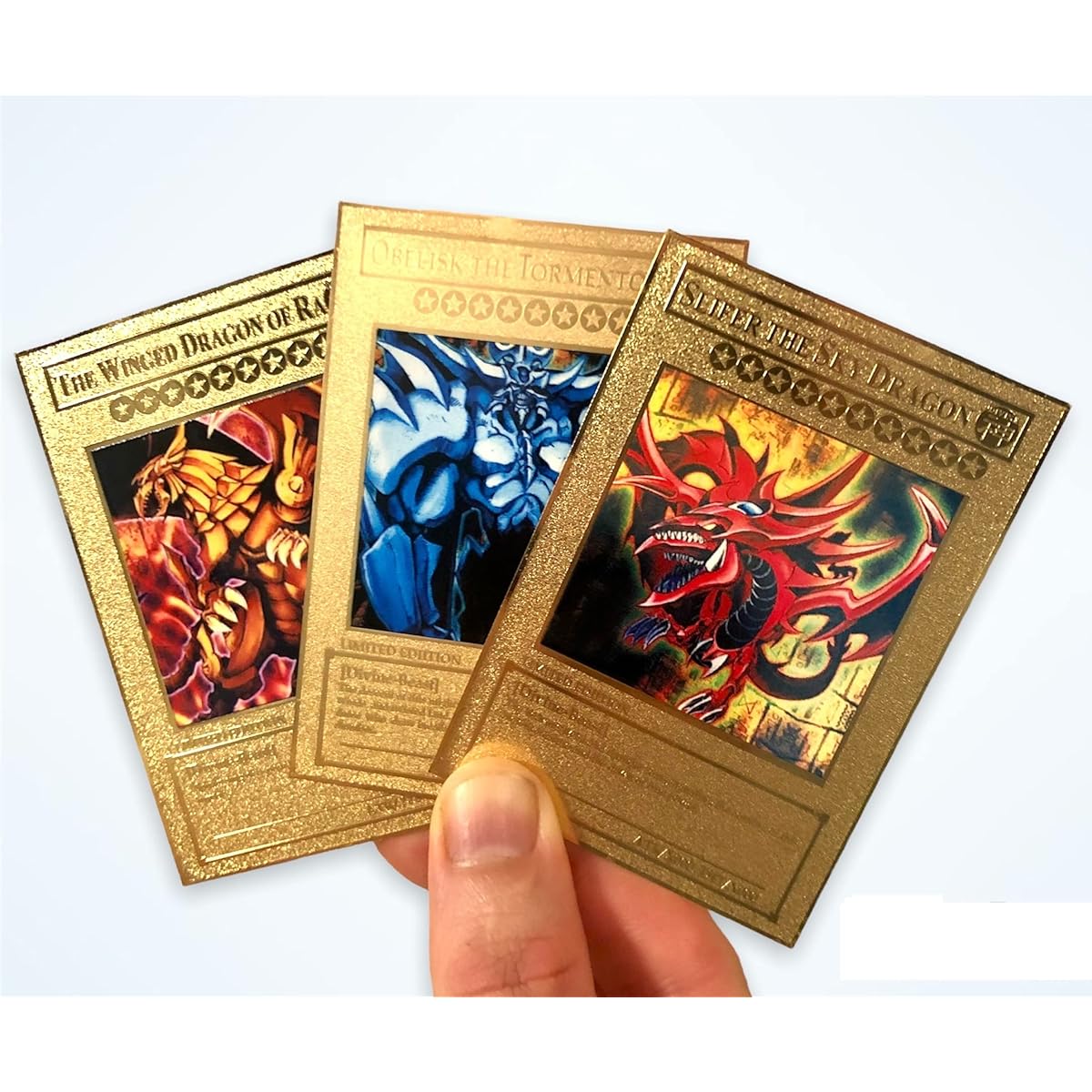 Egyptian God Cards Colored Gold Metal Yugioh Cards - Seif, Obelisk, Winged Dragon of Ra