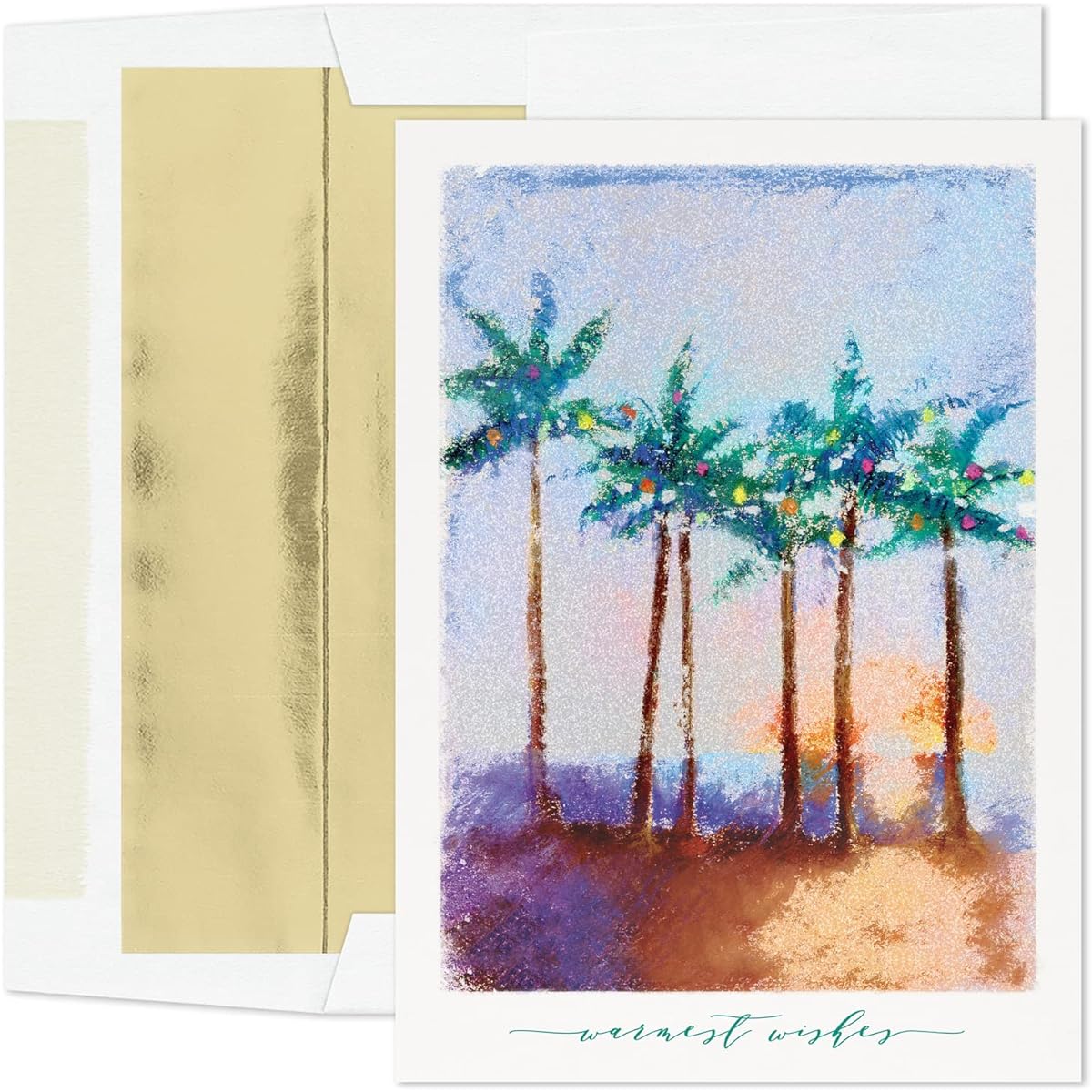 Masterpiece Studios Warmest Wishes Holiday Collection 16 Cards/Foil Lined Envelopes, Glitter Palm, 5.6" x 7.8"